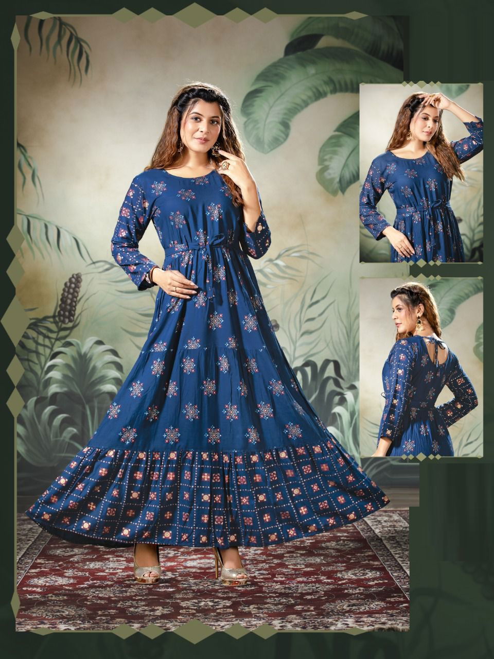 Golden Style Fancy Ethnic Wear Printed Rayon Anarkali Long Kurti Collection